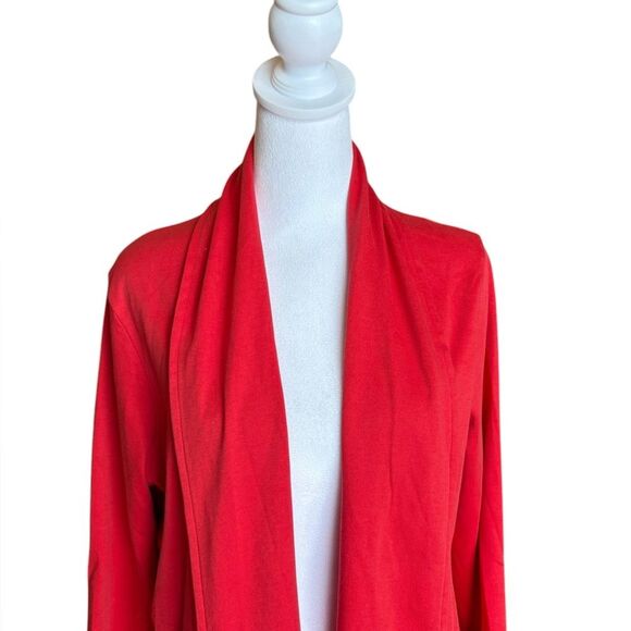 LL Bean Open Front Shawl Cardigan Sweater Supima Cotton Women Large Red - Picture 5 of 8